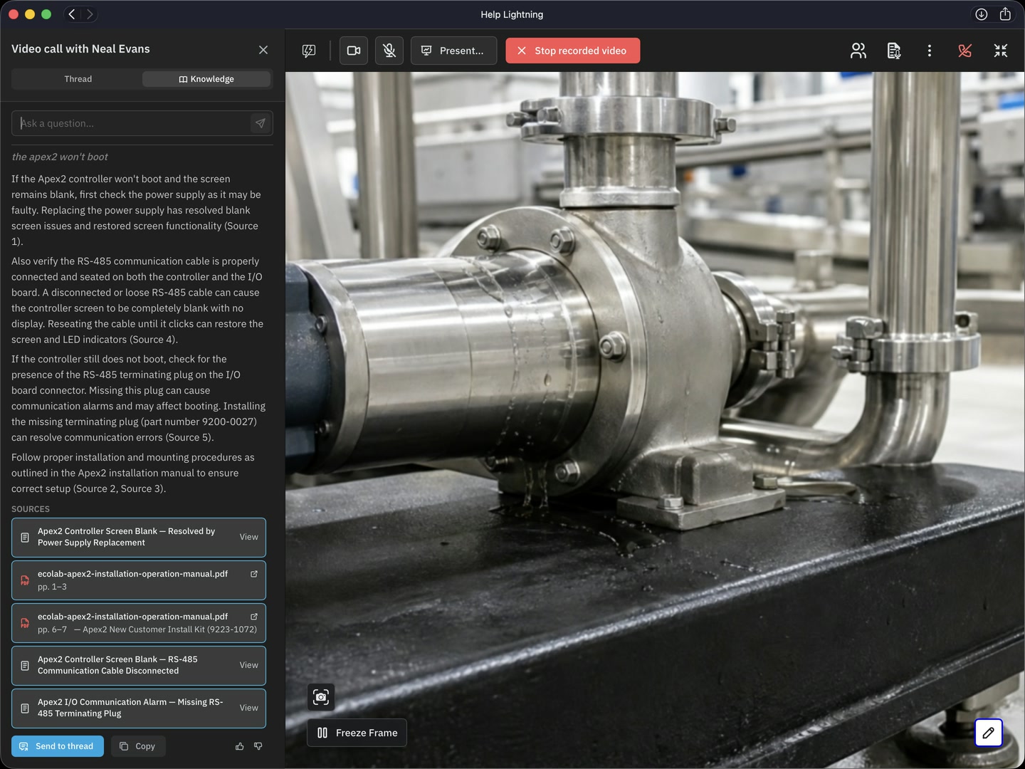 A live view of the equipment during a live session, with manuals open beside it.